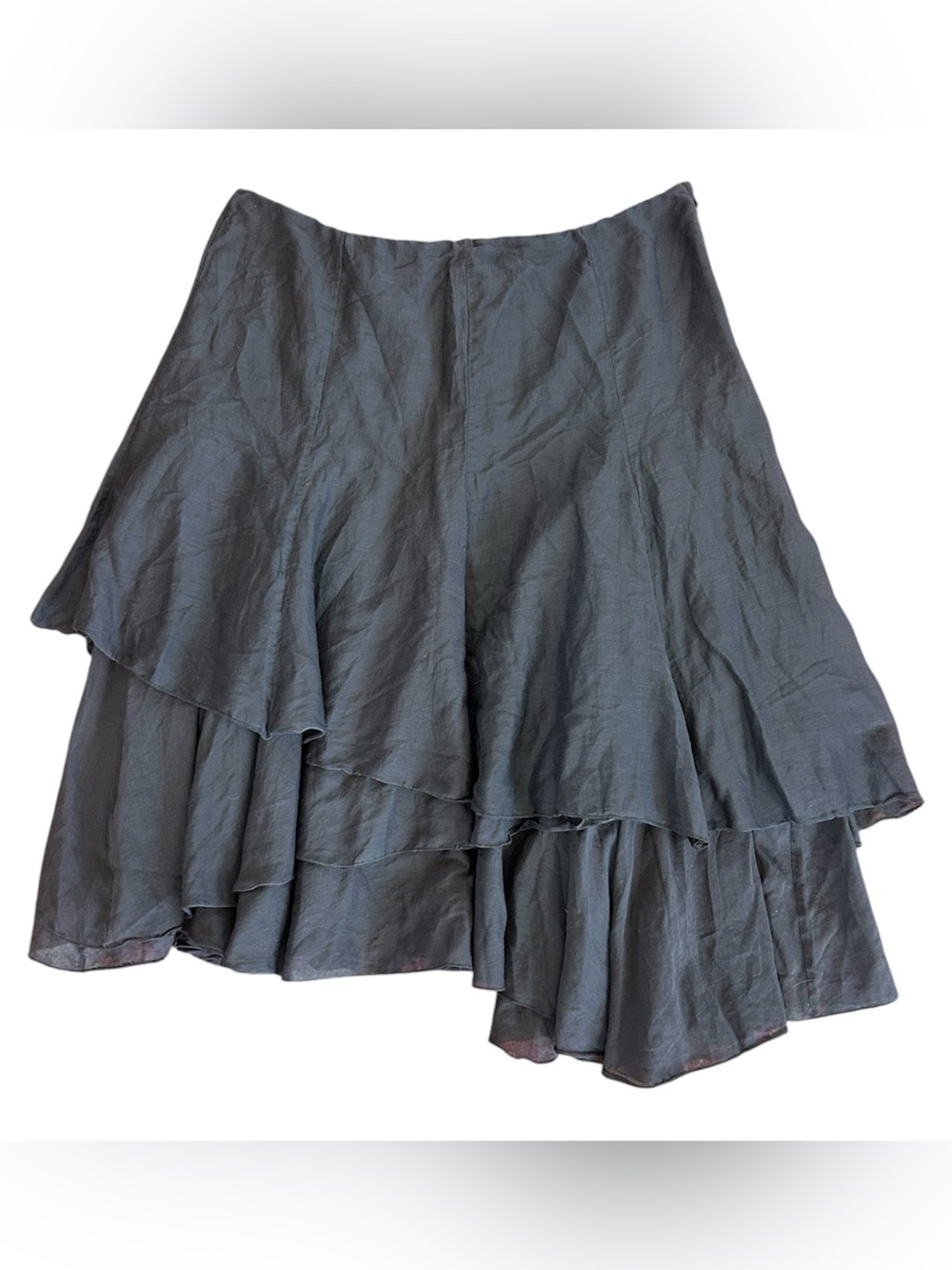 CAbi | Women’s Charcoal Grey Silk Blend Asymmetrical Layered Ruffle Skirt Size 8 - Picture 14 of 14